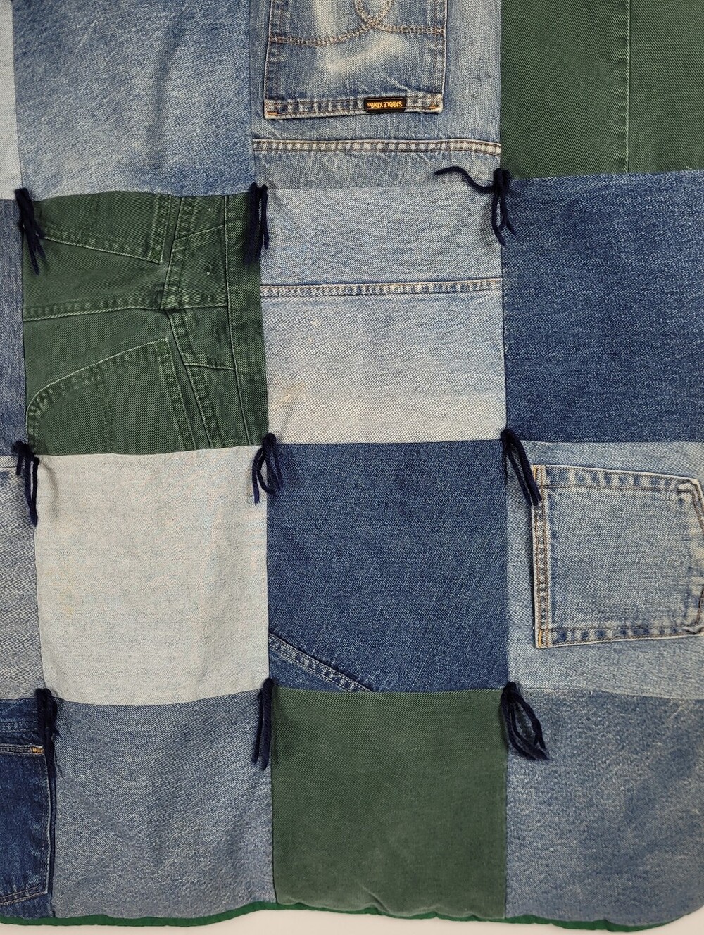 Homemade Denim Patchwork Fleec Back Baby Blanket 42.5 By 42.5 - Picture 8 of 13